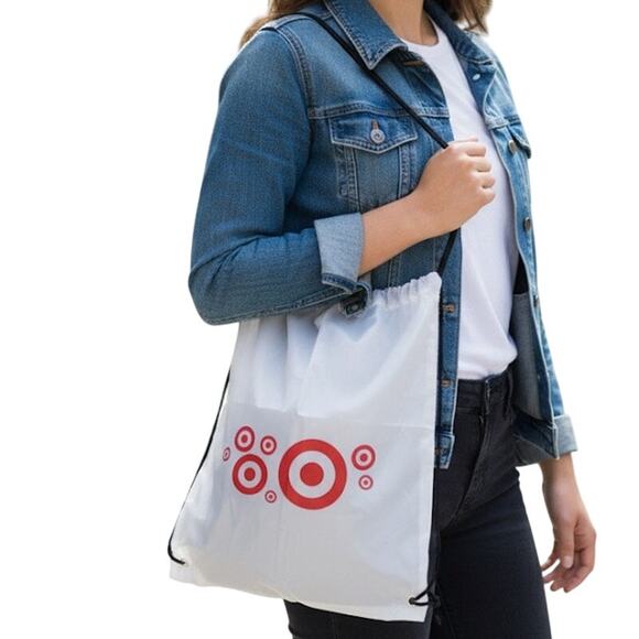 Target White Red Bullseye Logo Promotional Drawstring Backpack Cinch Sack Bag - Picture 1 of 7